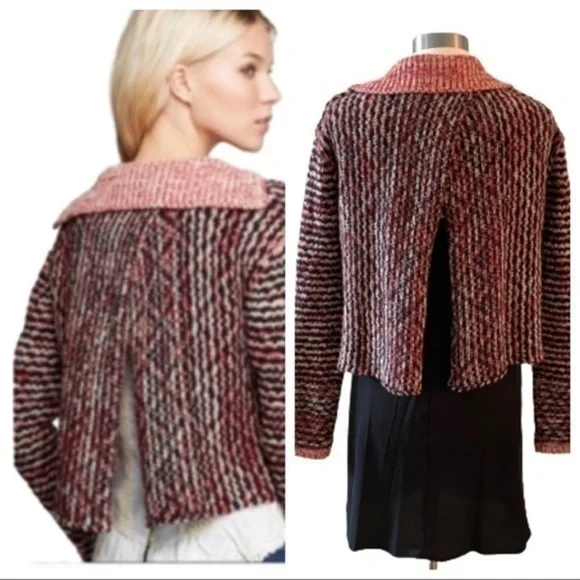 Free People Open Back 3 Snap Front Closure 75% Wool Knit Cardigan Sweater Medium - Picture 2 of 16
